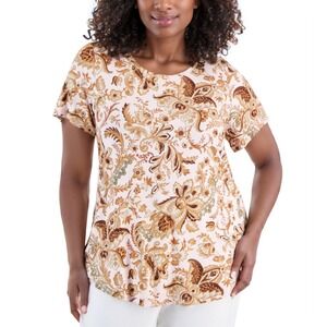 JM Collection Womens Top Plus 3X Lilac Sky Floral Bloom Short Sleeve Peasant Tee